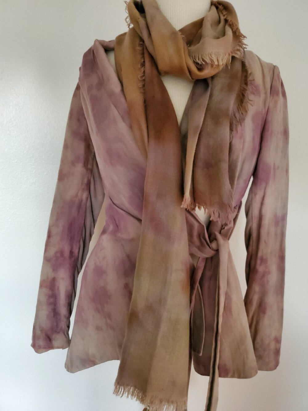 Max Azria cotton linen ballet camo safari wrap jacket tan purple brown beige XS